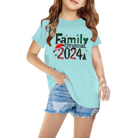 Odeerbi Toddler Boys Girls Christmas T-shirt Christmas Print Casual Short Sleeve Tops Shirt Toddler Clothes Mint Green