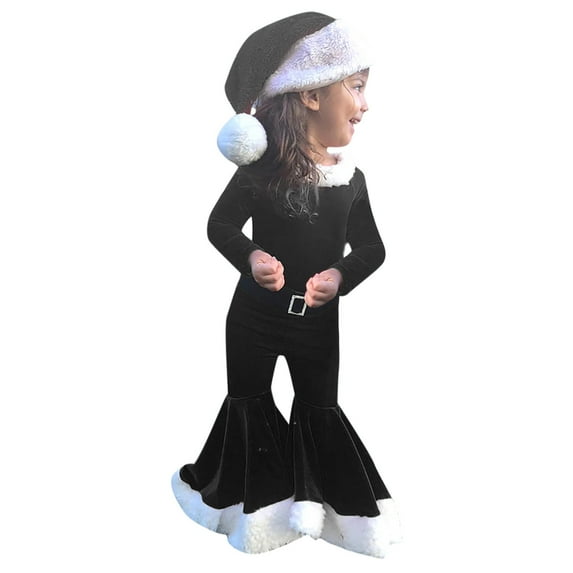 Odeerbi Toddler Boys Girls Christmas Three Piece Outfits Children's Wear Winter Christmas 2025 Long Sleeve Shirt + Flared Pants + Hat Set Black 3-4 Years