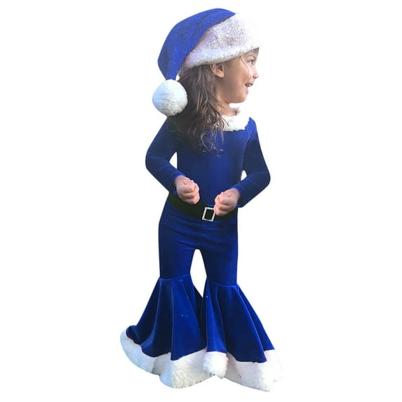 Odeerbi Toddler Boys Girls Christmas Three Piece Outfits Children's Wear Winter Christmas 2025 Long Sleeve Shirt + Flared Pants + Hat Set Blue 3-4 Years