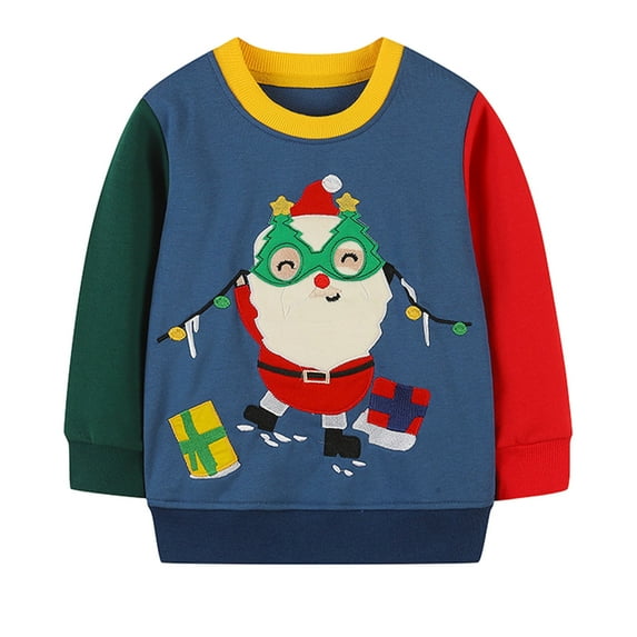 Odeerbi Toddler Boys Girls Christmas Tops 2025 Long Sleeve Tunic Cotton Top Navy 1-2 Years