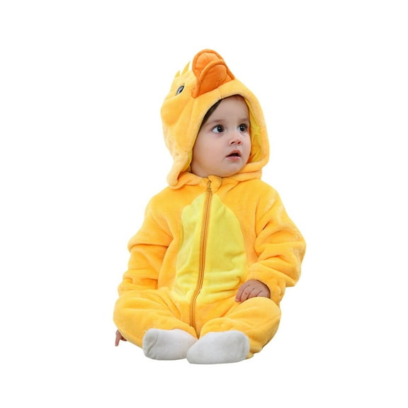 Odeerbi Toddler Boys Girls Clothes Animal Dress Up Clothes Winter Flannel Fleece Thermal Rompers Duck Hooded Jumpsuits Baby Crawling Suit Long Bodysuit Baby Newborn Onesie Yellow