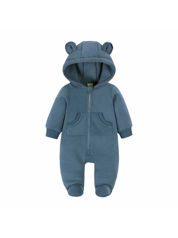 Toddler Boys Girls Clothes Animal Jumpsuit Baby Romper Fall Winter Harper Thickened Romper Ear Styling Solid Color Dopamine Color Zipper Jumpsuits Navy 12-24 Months