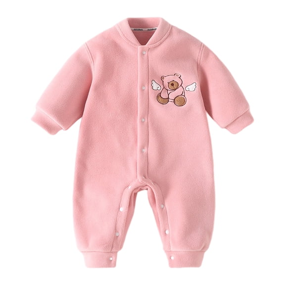 Odeerbi Toddler Boys Girls Clothes Baby Jumpsuit Romper Plus Velvet Fall Winter Cotton Clothes Thickened Three-piece Children's Suit Pink 1-2 Years