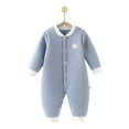 thumbnail image 1 of Odeerbi Toddler Boys Girls Clothes Baby Jumpsuit Romper Soft Warm Cotton Pajamas Unisex Solid Warm Thick 2025 Long Sleeve Hooded Romper Winter Jumpsuit Role Play Gift Blue 12-24 Months, 1 of 7