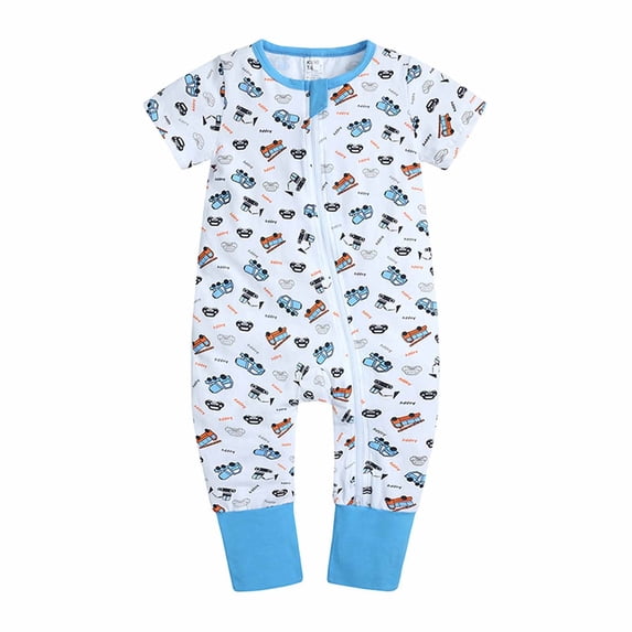 Odeerbi Toddler Boys Girls Clothes Baby Jumpsuit Romper Summer Newborn Toddler Bodysuit Short Sleeve Printed Zipper One-piece Romper Sky Blue 18-24 Months