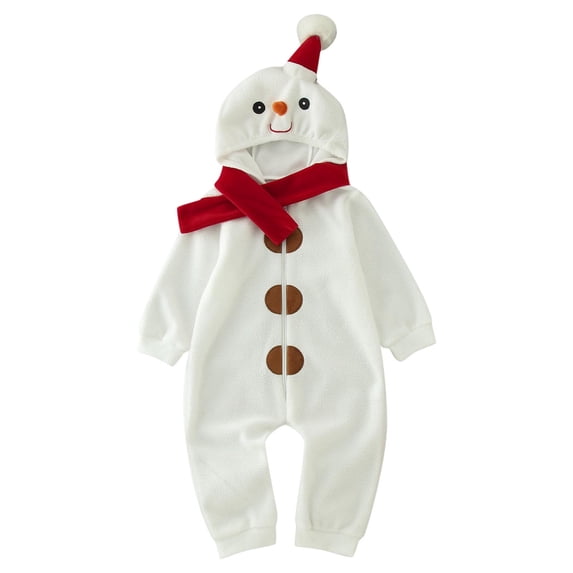 Odeerbi Toddler Boys Girls Clothes Christmas Jumpsuit Baby Romper Toddler Christmas Snowman outfits Fleece Onesie Cute Infant outfits Outfit Clothes Gifts White 12-18 Months