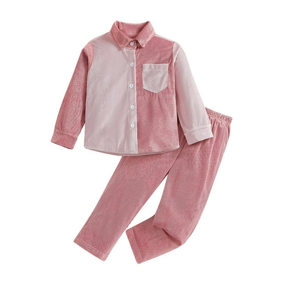Odeerbi Toddler Boys Girls Clothes Fall Winter Corduroy Outfits Set Long Sleeve Lapel Collar Shirt Casual Pants Baby Sport Suit Pink