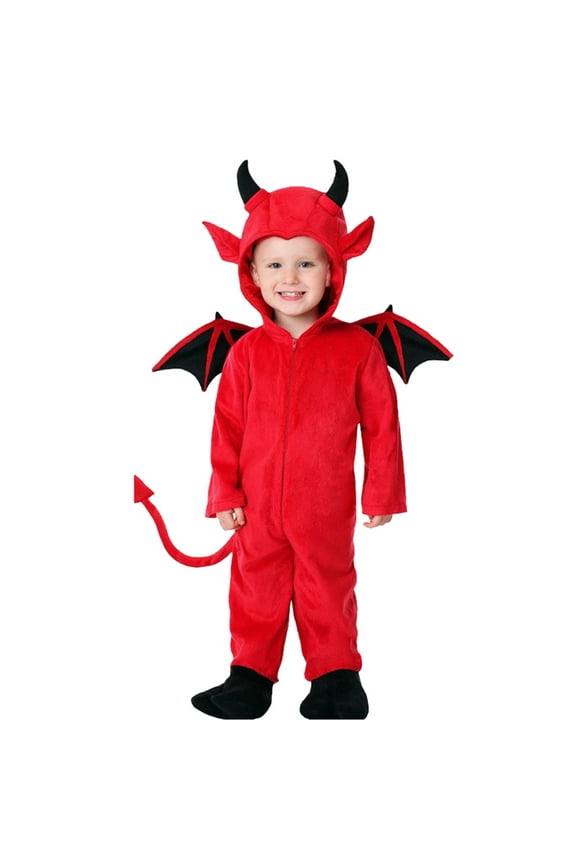 Toddler Boys Girls Clothes Halloween Jumpsuit Baby Romper Toddler Halloween Cute Solid Color Cos Devil Tail Sharp Angle Hooded Winter Jumpsuit Red 3-4 Years