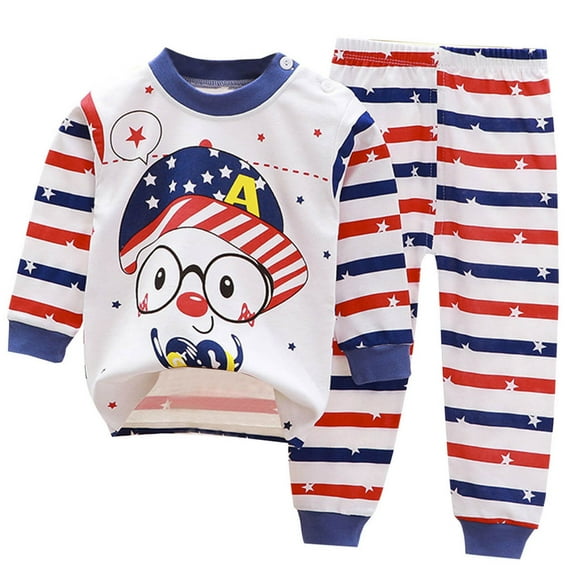 Odeerbi Toddler Boys Girls Cotton Clothes Spring Fall Outfits Set Child Spring Stripe Long Sleeve Round Neck Blouses Printing Pants Set White