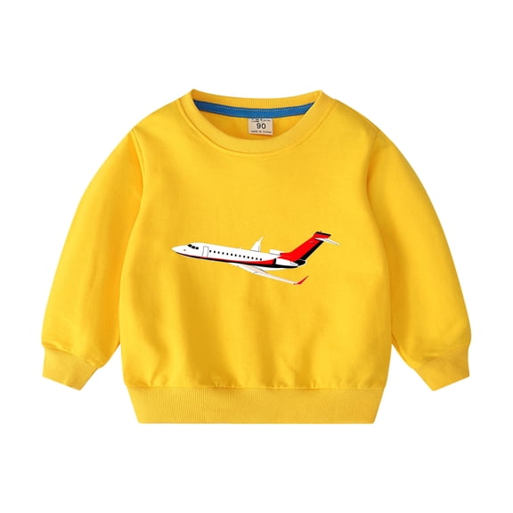 Odeerbi Toddler Boys Girls Cotton Crewneck Sweatshirts Fall Winter Airplane Print Pullover Sweatshirt 2-10 Years Fashion Long Sleeve Sweatshirt Top Toddler Clothes Yellow