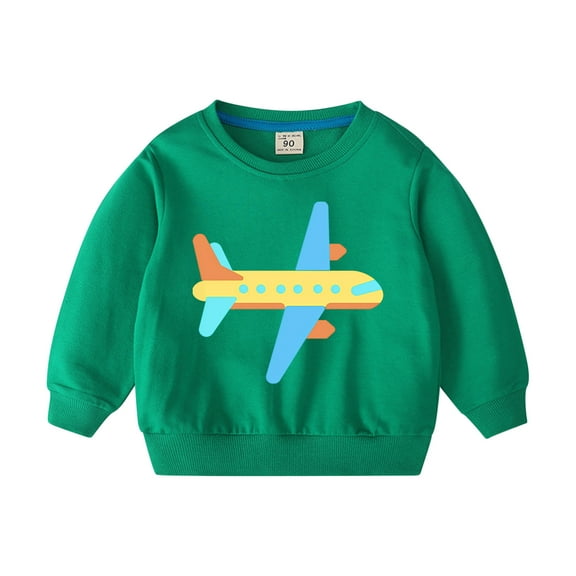 Odeerbi Toddler Boys Girls Cotton Crewneck Sweatshirts Fall Winter Airplane Print Pullover Sweatshirt 2-10 Years Fashion Long Sleeve Sweatshirt Top Toddler Clothes Green