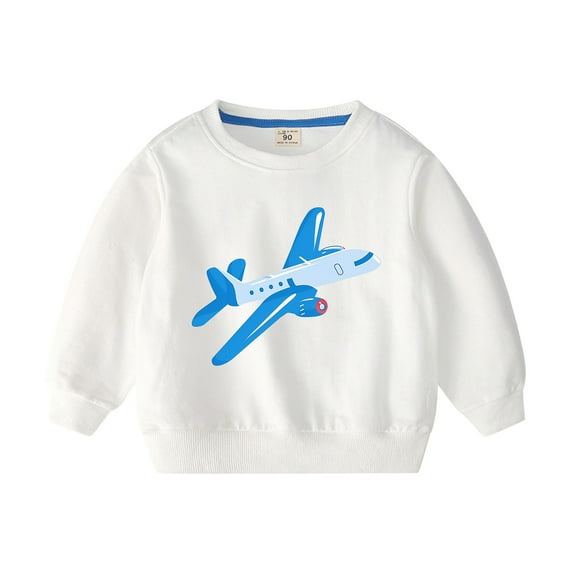 Odeerbi Toddler Boys Girls Cotton Crewneck Sweatshirts Fall Winter Airplane Print Pullover Sweatshirt 2-10 Years Fashion Long Sleeve Sweatshirt Top Toddler Clothes White