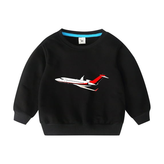 Odeerbi Toddler Boys Girls Cotton Crewneck Sweatshirts Fall Winter Airplane Print Pullover Sweatshirt 2-10 Years Fashion Long Sleeve Sweatshirt Top Toddler Clothes Black