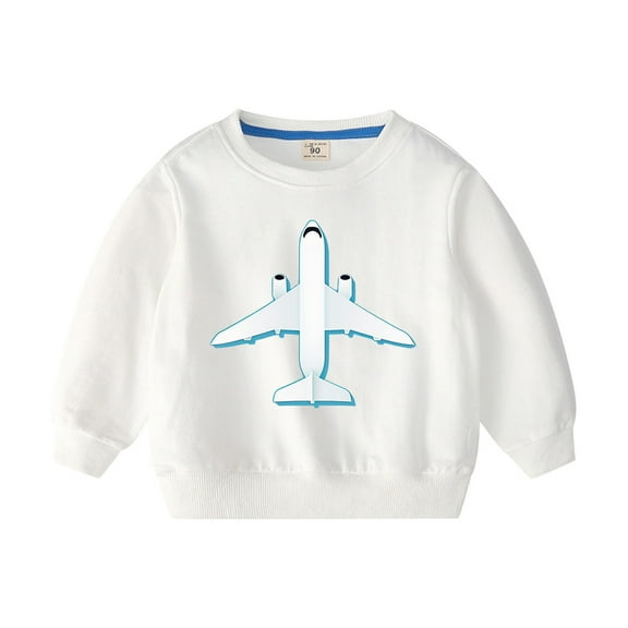 Odeerbi Toddler Boys Girls Cotton Crewneck Sweatshirts Fall Winter Airplane Print Pullover Sweatshirt 2-10 Years Fashion Long Sleeve Sweatshirt Top Toddler Clothes White