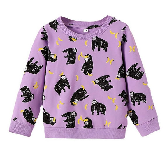 Odeerbi Toddler Boys Girls Cotton Crewneck Sweatshirts Fall Winter Pullover Sweatshirt Children's Clothing New Long Sleeve Cotton Sweater Toddler Clothes Purple