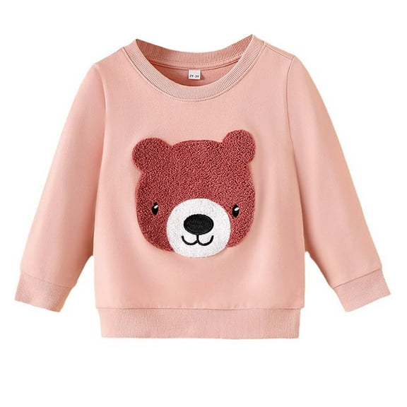 Odeerbi Toddler Boys Girls Cotton Crewneck Sweatshirts Fall Winter Pullover Sweatshirt Children's Clothing New Long Sleeve Cotton Sweater Toddler Clothes Pink