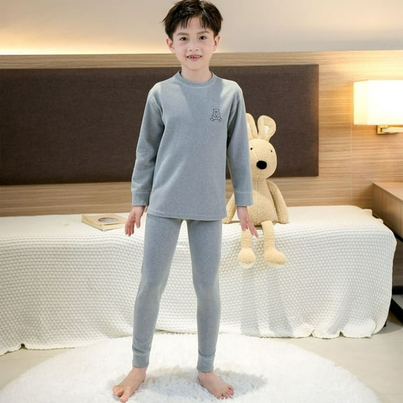 Odeerbi Toddler Boys Girls Cotton Long Johns Outfits Thermal Underwear Sets Long Johns Home Sweatshirts And Leggings Gray 3-4 Years