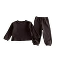 thumbnail image 1 of Odeerbi Toddler Boys Girls Cotton Pajama Sets Solid Color Loungewear Children's Long Sleeves Round Neck Pajamas Coffee, 1 of 3