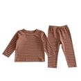 thumbnail image 1 of Odeerbi Toddler Boys Girls Cotton Pajama Sets Striped Printed Loungewear Children's Long Sleeves Round Neck Pajamas Brown, 1 of 3