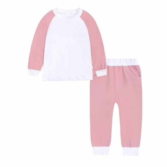 Odeerbi Toddler Boys Girls Cotton Pajamas Set Kids Raglan Sleeve jammies Fall Winter Round Neck 2024 Long Sleeve Top Long Pants Home Nightshirt Set Pink 4-5 Years