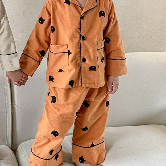 Odeerbi Toddler Boys Girls Cotton Pajamas Set Kids Thermal jammies Young Children Clothes 2025 Long Sleeve Soft Warm Pajamas Holiday Birthday Gift Brown 2-3 Years