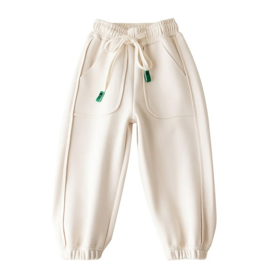 Odeerbi Toddler Boys Girls Cotton Pants Winter Thermal Fleece Trousers Unisex Toddler Cute Jogger Pants Kids Cotton Elastic Waist Winter Baby Sweatpants White 2-3 Years