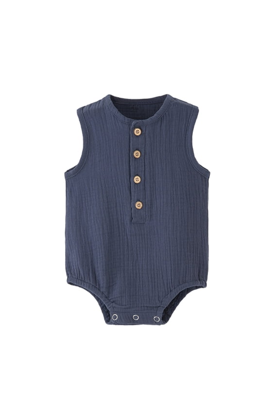 Toddler Boys Girls Cotton Rompers Jumpsuit Baby Clothes 3-24 Months Jumpsuit Summer Gauze Thin Sleeveless Newborn Clothes Bodysuits Navy