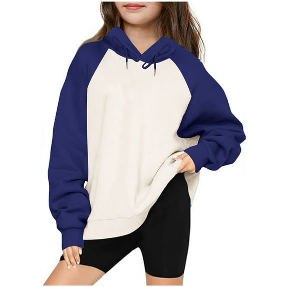 Odeerbi Toddler Boys Girls Cotton Sweatshirt Kids Toddler Hoodie Raglan Long Sleeve Pullover Sweatshirt with Pocket Casual Top Teen Girl Clothes Navy 4-5 Years
