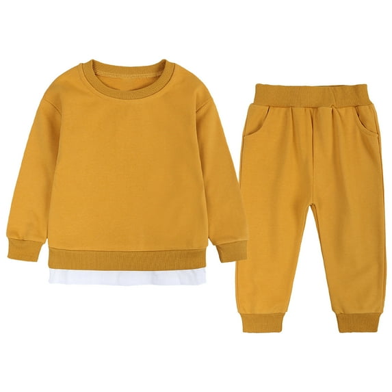 Odeerbi Toddler Boys Girls Cotton Sweatsuit Winter Crew Neck Long Sleeve 2024 Casual Gold Silk Trousers Set Yellow 2-3 Years