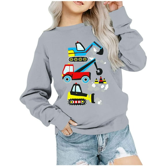 Odeerbi Toddler Boys Girls Crewneck Sweatshirts Cartoon Printed Pullover Sweatshirts 1-12 Years Children's Round Neck Long Sleeve Pattern Printed Sweatshirt Dark Gray