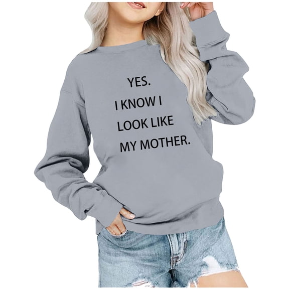 Odeerbi Toddler Boys Girls Crewneck Sweatshirts Mother's Day Pullover Sweatshirts 1-12 Years Children's Round Neck Long Sleeve Printed Sweatshirt Gray