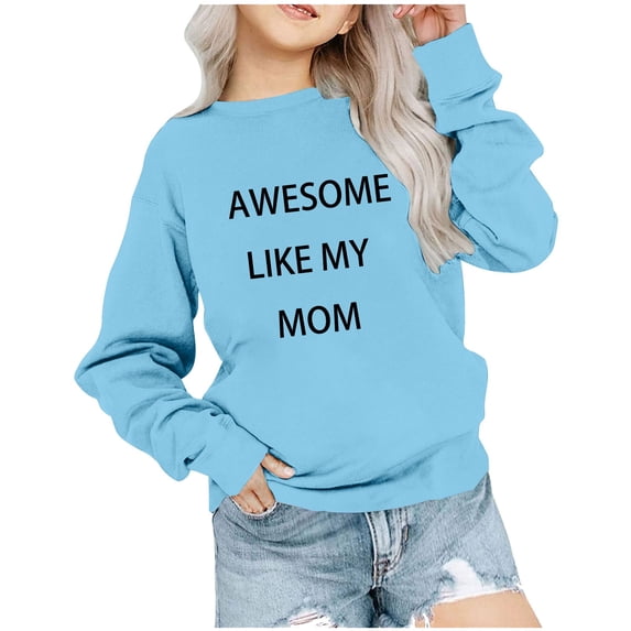 Odeerbi Toddler Boys Girls Crewneck Sweatshirts Mother's Day Pullover Sweatshirts 1-12 Years Children's Round Neck Long Sleeve Printed Sweatshirt Light Blue