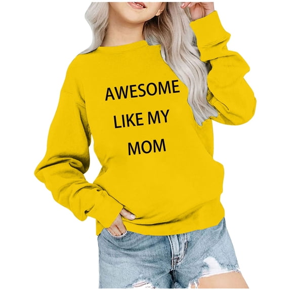 Odeerbi Toddler Boys Girls Crewneck Sweatshirts Mother's Day Pullover Sweatshirts 1-12 Years Children's Round Neck Long Sleeve Printed Sweatshirt Yellow