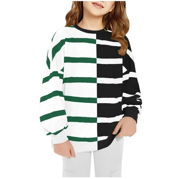 Odeerbi Toddler Boys Girls Crewneck Sweatshirts Striped Pullover Sweatshirts Children's Shirt Long Sleeve Printed T-shirt Round Neck Top Suitable Aged 1-12 T-shirts White