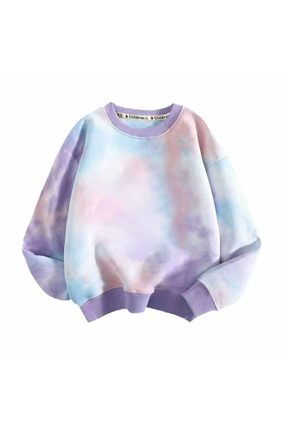 Toddler Boys Girls Crewneck Sweatshirts Tie-dye Pullover Sweatshirts New Fashionable Children's Long Sleeve Round Neck Sweatshirt Purple