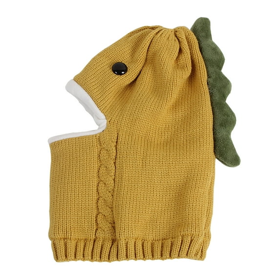 Odeerbi Toddler Boys Girls Dinosaur Balaclavas Ski Mask One-Piece Neck Warmer Set Kids Winter Beanie Hat Warm Knit Thick Ski Cap Children's Hooded Scarf Dinosaur Hat Yellow One Size