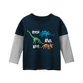 thumbnail image 1 of Odeerbi Toddler Boys Girls Dinosaur Long Sleeve T-Shirts Fall Winter Patchwork Twofer Cotton Base Tops Children's Round Neck Tops Shirt Gray, 1 of 6