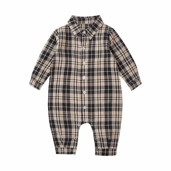 Odeerbi Toddler Boys Girls Fall Winter Long Sleeve Romper Jumpsuit Plaid Cotton Baby Clothes Baby Spring New Fashionable Paired Bodysuit Black