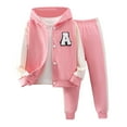 thumbnail image 1 of Odeerbi Toddler Boys Girls Fall Winter Outfits Button Baseball Jacket Jogger Pants Set Unisex Long Sleeve Hoodies Color Block A Patch Sweatsuits Toddler Clothes Pink, 1 of 6