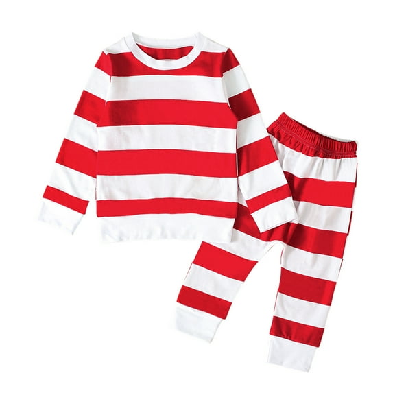 Odeerbi Toddler Boys Girls Fall Winter Outfits Christmas Striped Tops Pants Set Kids Fashion Cute Long Sleeve Stripe Print Top Pants Suit Toddler Clothes Red