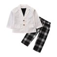 thumbnail image 1 of Odeerbi Toddler Boys Girls Fall Winter Outfits Cotton Long Sleeve Tops Notched Lapel Jacket Plaid Pants Set 1-6 Years Kids Solid Color Top Coat Pants Three Piece Set Toddler Clothes White, 1 of 5