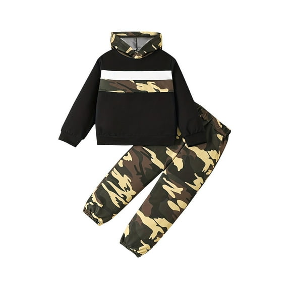 Odeerbi Toddler Boys Girls Fall Winter Outfits Cotton Sweatsuits Camouflage Tracksuit Flannel Sleepwear Thickened Long Sleeve Sweatshirt Sweatpants Toddler Clothes Green