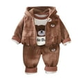 thumbnail image 1 of Odeerbi Toddler Boys Girls Fall Winter Outfits Fleece Sweatsuits Hooded Jacket Set Cartoon Print Double-Sided Fleece Coat Sweatshirt Sweatpants Suit Three-Piece Set Toddler Clothes Brown, 1 of 4