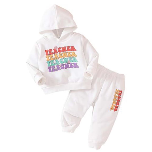 Odeerbi Toddler Boys Girls Fall Winter Outfits Long Sleeve Sweatsuits Cute Tracksuit Children's Colorful Letter Casual Hoodies Sweatpants Suit Toddler Clothes White