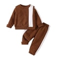 thumbnail image 1 of Odeerbi Toddler Boys Girls Fall Winter Outfits Thermal Cable Knit Sweater with Jogger Pants Set Kids Long Sleeve Knitted Pullover Sweater Top Trousers Set Toddler Clothes Brown, 1 of 8