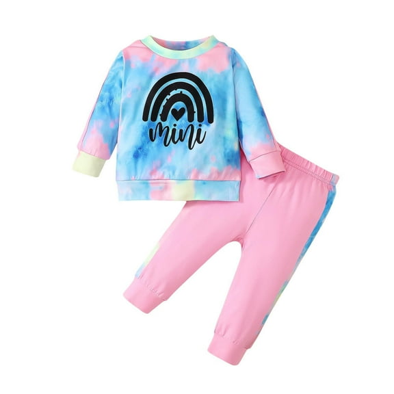 Odeerbi Toddler Boys Girls Fall Winter Outfits Tie-Dye Sweatsuits Cotton Tracksuit Flannel Sleepwear Thickened Long Sleeve Sweatshirt Sweatpants Toddler Clothes Blue
