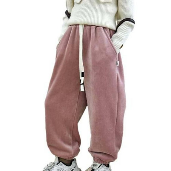 Odeerbi Toddler Boys Girls Fall Winter Sweatpants Thermal Fleece Lined Pants Children's Double-sided Fleece Warm Outerwear Pants Toddler Clothes Pink