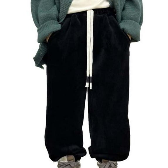 Odeerbi Toddler Boys Girls Fall Winter Sweatpants Thermal Fleece Lined Pants Children's Double-sided Fleece Warm Outerwear Pants Toddler Clothes Black