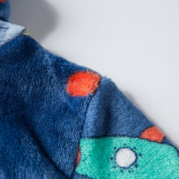 Odeerbi Toddler Boys Girls Flannel Bathrobes Kids Soft Hooded Sleepwear Cartoon Print Night-robe Kids Flannel Hooded Bathrobe Toddler Plush Robes With Belt Dark Blue 2 Years