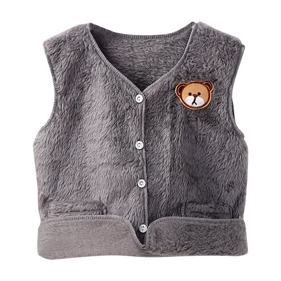 Odeerbi Toddler Boys Girls Flannel Fleece Vest Fashion Casual Long Sleeve Winter Warm Fleece Sleeveless Coat Gray